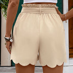 Short en dentelle festonnée de couleur unie pour femme