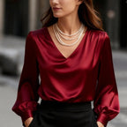 Chemisier Femme à Manches Longues Bouffantes et Col en V