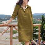 Nouvelle robe mi-longue ample à col en V pour femme
