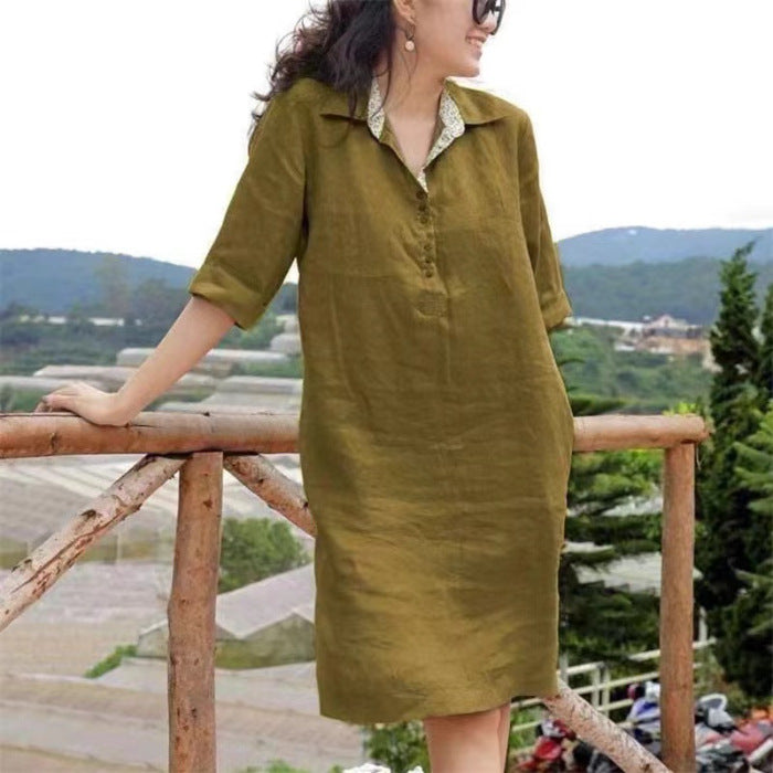 Nouvelle robe mi-longue ample à col en V pour femme