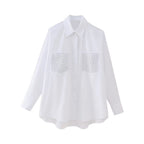 Chemise ample à manches longues ornée de rivets, style streetwear pour femme