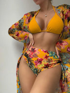Maillot de bain trois pièces imprimé avec blouse en maille