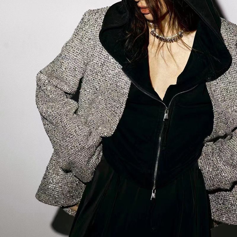 Elegant Silver Classic Style Spring Shiny Silver Blazer