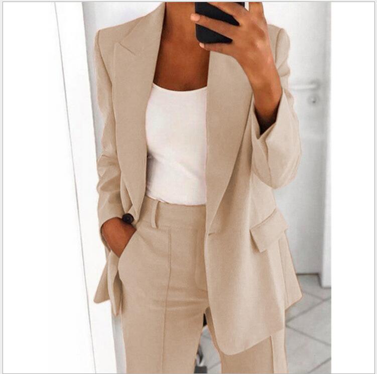 Vêtements pour femmes : Ensemble décontracté Ins avec blazer à revers, manches longues et pantalon slim à poches