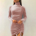 Robe femme à col montant avec cordon de serrage en suède