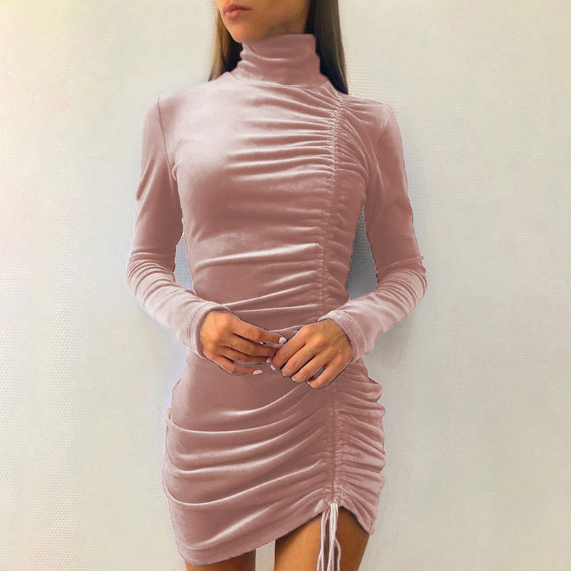 Robe femme à col montant avec cordon de serrage en suède