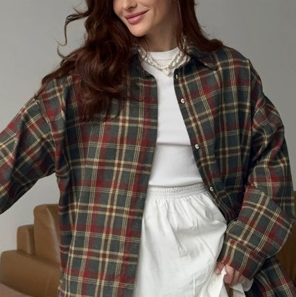 Chemise décontractée polyvalente à manches longues style rétro pour femmes