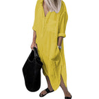 Robe longue fendue unie simple à serrer pour femme