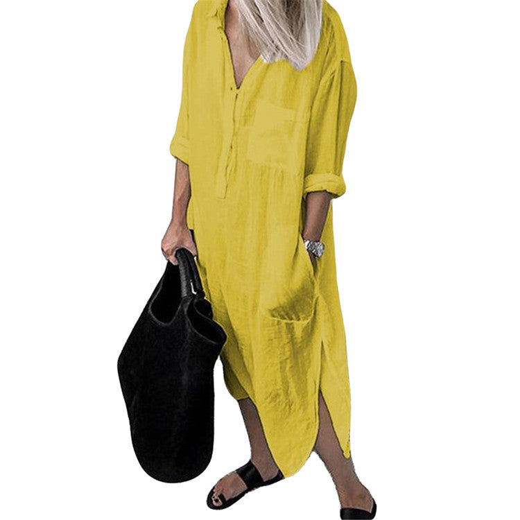Robe longue fendue unie simple à serrer pour femme