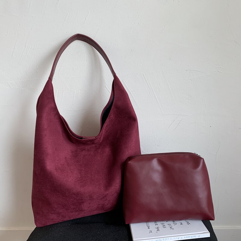 Sac cabas polyvalent en suédine mate de style rétro pour femme