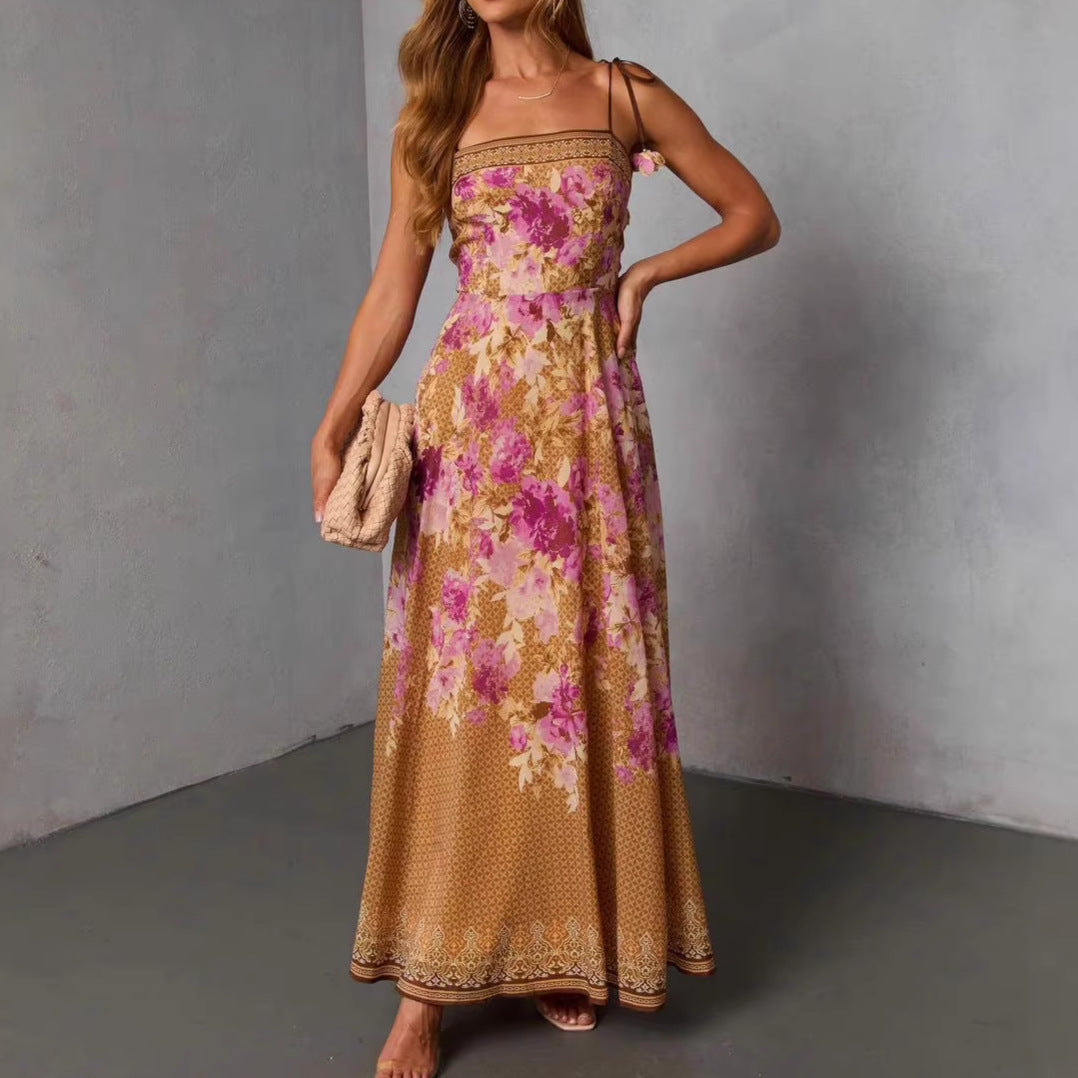Robe à bretelles imprimée sexy et tendance pour femme