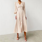 Robe Cintrée à Manches Lanternes Amincissante