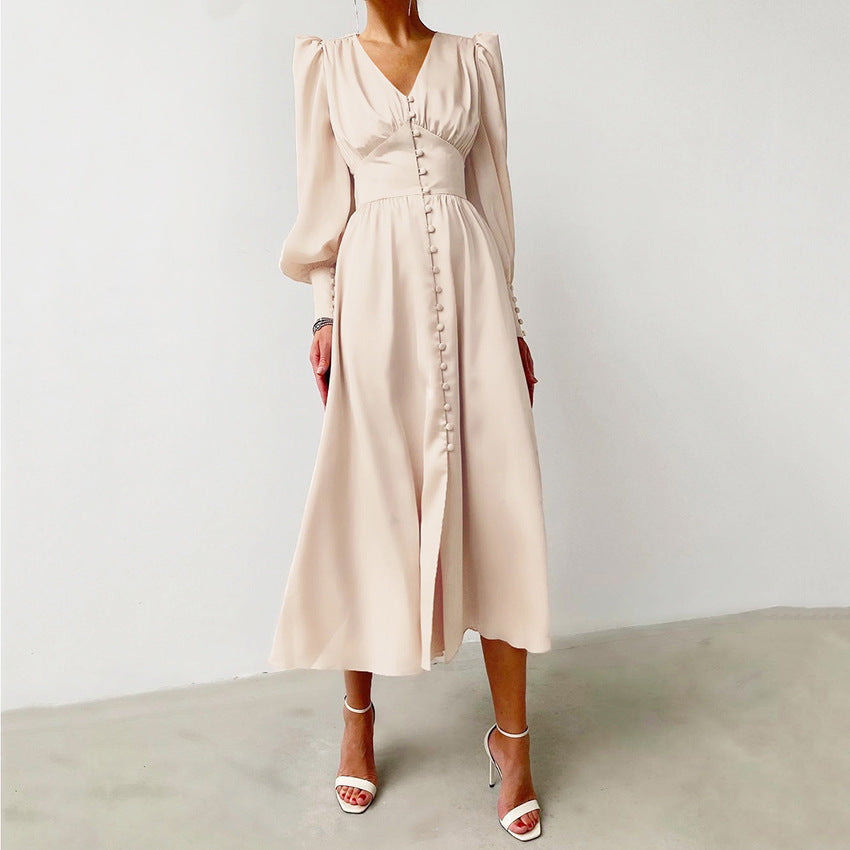 Robe Cintrée à Manches Lanternes Amincissante
