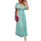 Robe imprimée à col en V, taille ajustée