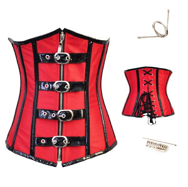 Corset amincissant rouge à boucle de ceinture pour femme Main Image