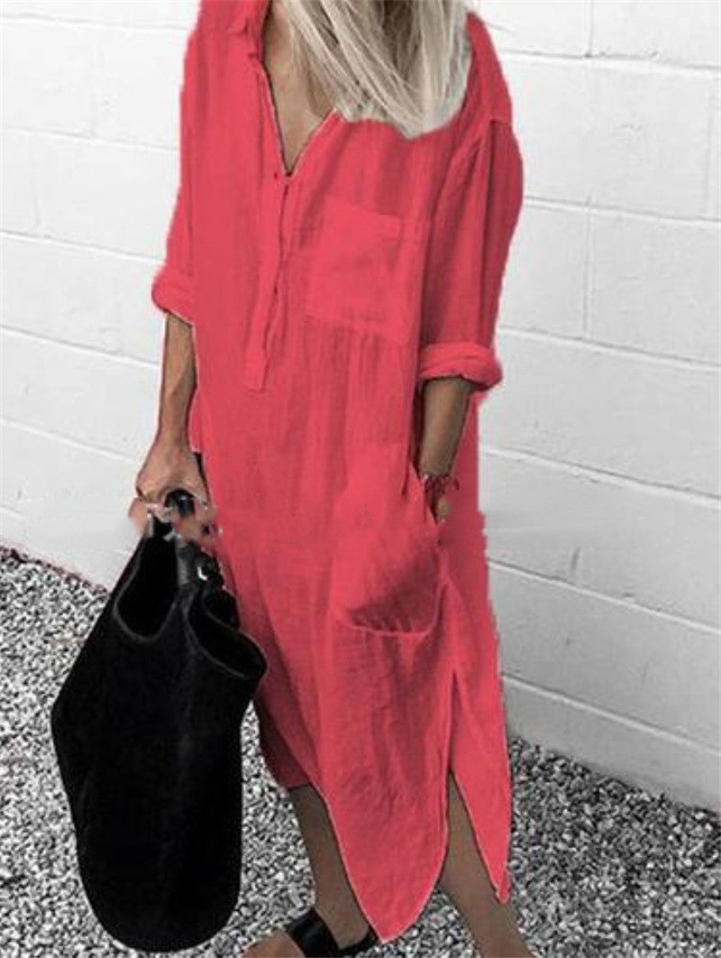 Robe longue fendue unie simple à serrer pour femme