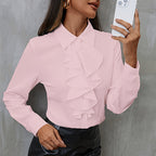 Nouvelle chemise ample en mousseline de soie à volants pour femme