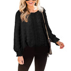 Chemisier Femme en Mousseline Jacquard Col Rond Manches Longues Lanterne