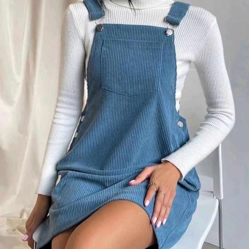 Robe salopette ample en velours côtelé sans manches pour le printemps