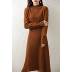 Robe Femme Mi-Longue en Pure Laine Coupe Trapèze Nouvelle Collection Automne et Hiver