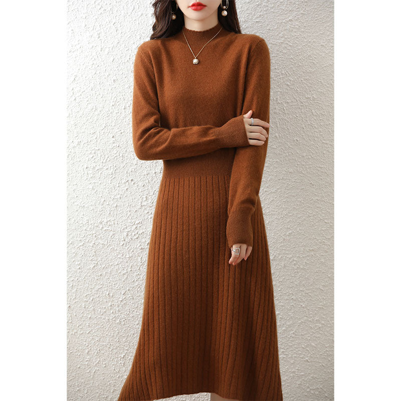 Robe Femme Mi-Longue en Pure Laine Coupe Trapèze Nouvelle Collection Automne et Hiver