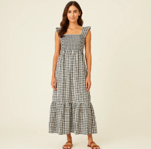 Robe plissée à volants imprimé écossais été, mode INS, sans manches, coupe trapèze, ample, pour la plage, vêtements pour femmes
