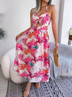 Robe longue de plage sans manches à imprimé floral et découpes pour femme