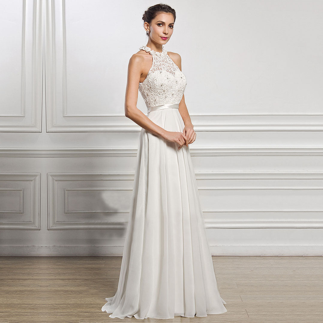 Robe de demoiselle d'honneur sans manches, coupe licou, élégante