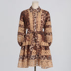 Robe longue à manches longues avec imprimé léopard ajouré pour femme