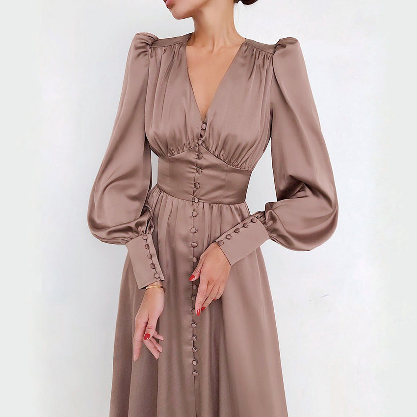 Robe Cintrée à Manches Lanternes Amincissante