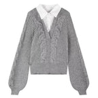 Faux pull chemise patchwork deux pièces pour femmes