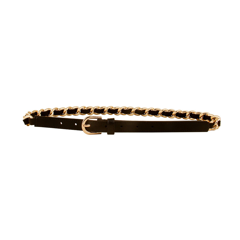 Chaîne de taille simple et polyvalente en métal tissé PU pour femmes de style européen et américain