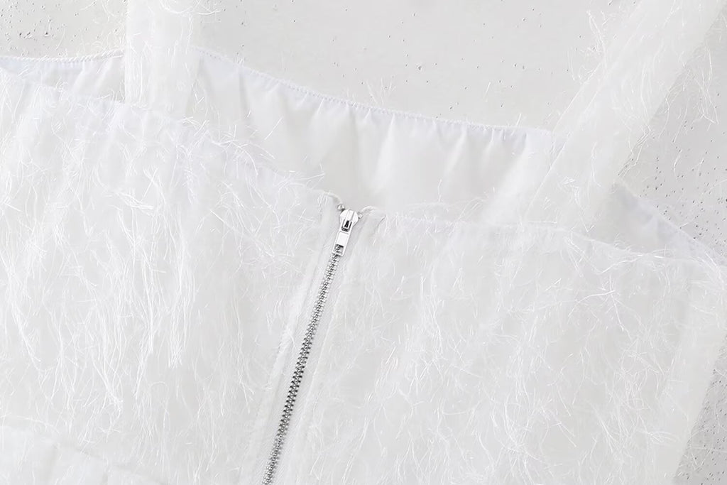 Robe sans manches à pompons pour femme