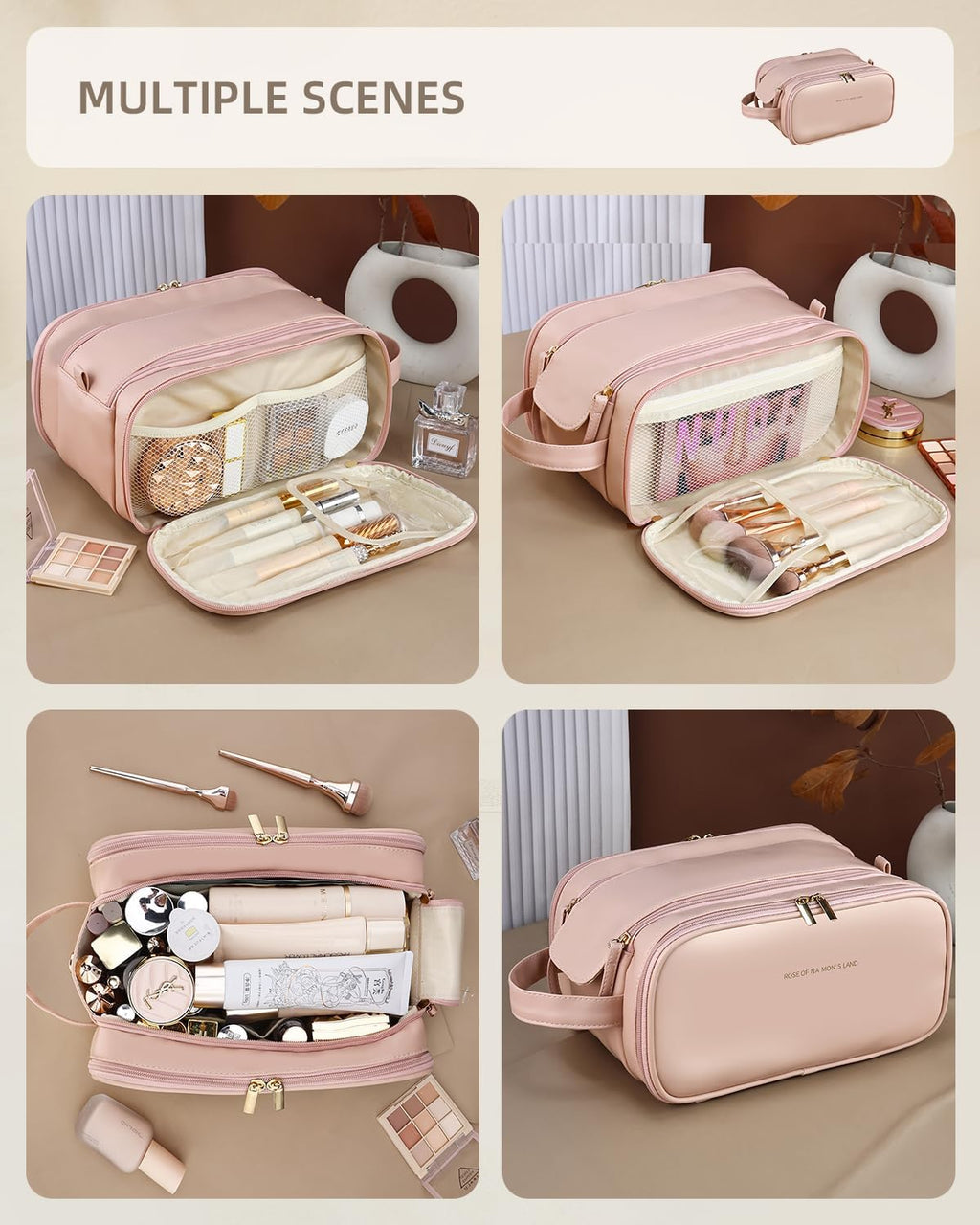 Trousse de Maquillage de Voyage pour Femmes, Organisateur de Cosmétiques Grande Capacité avec Large Ouverture, Trousse de Toilette Étanche et Portable pour un Accès Facile