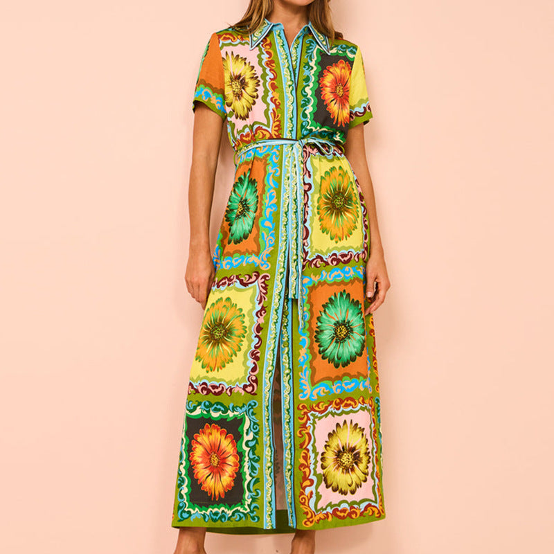 Robe Lacée Imprimée Mode Taille Haute Femme