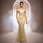 Robe de soirée sirène sans manches à épaules dénudées et à paillettes