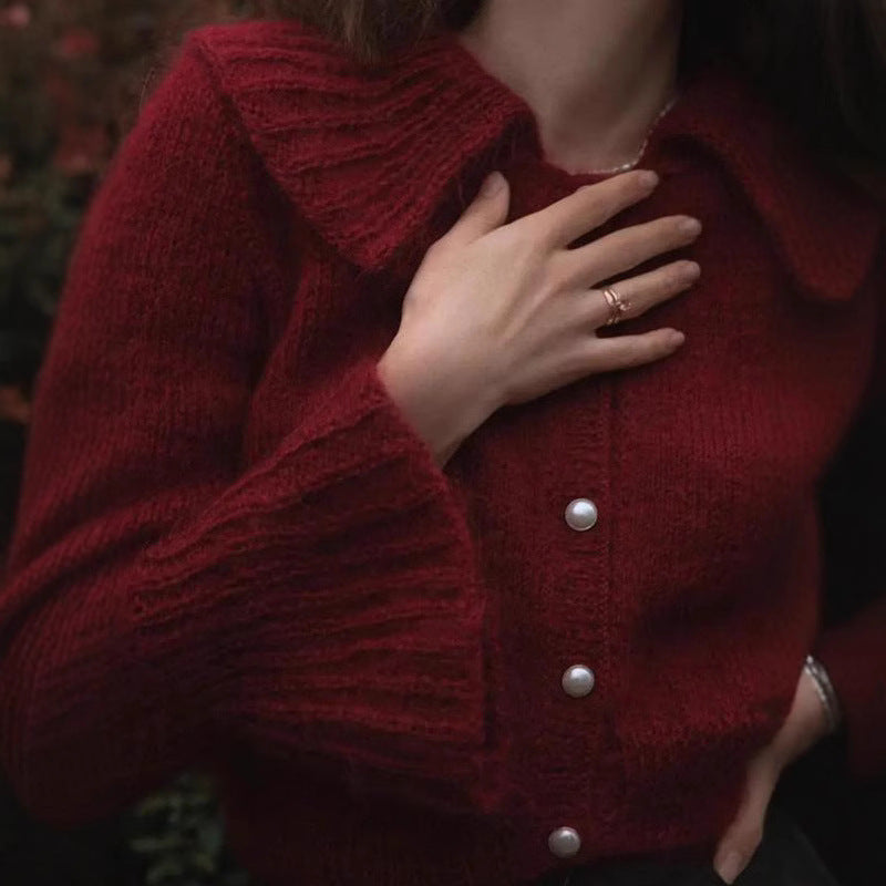 Pull-over à manches cloches et revers courts pour femme