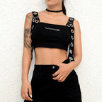 Haut court sans manches noir pour femme, débardeur évidé, bustier sexy, streetwear été