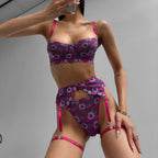 Maillot de Bain Bikini Brodé Contraste de Couleurs pour Femmes