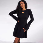 Robe Femme Col Rond Imprimé Coeur Évidé Taille Serrée