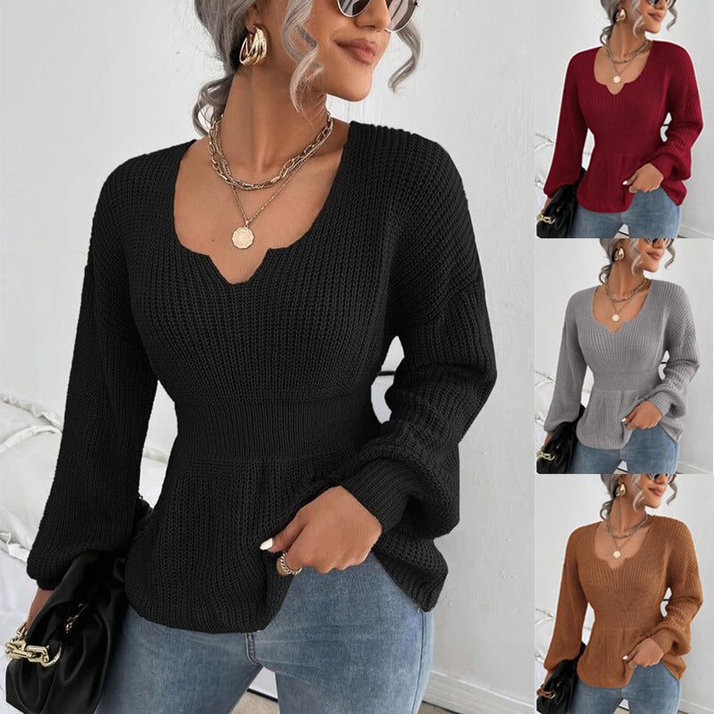 Pull femme à volants et taille ajustée