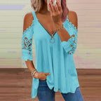 Sexy Summer Half Sleeve Lace Shirt Women Casual Zipper