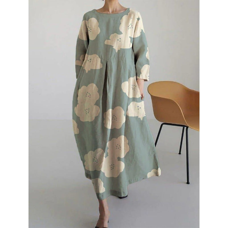Robe Mode Courte Ample à Col Rond et Imprimé Fantaisie