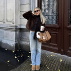Artificial Fur Effect Lapel Loose Fashionable Jacket Women