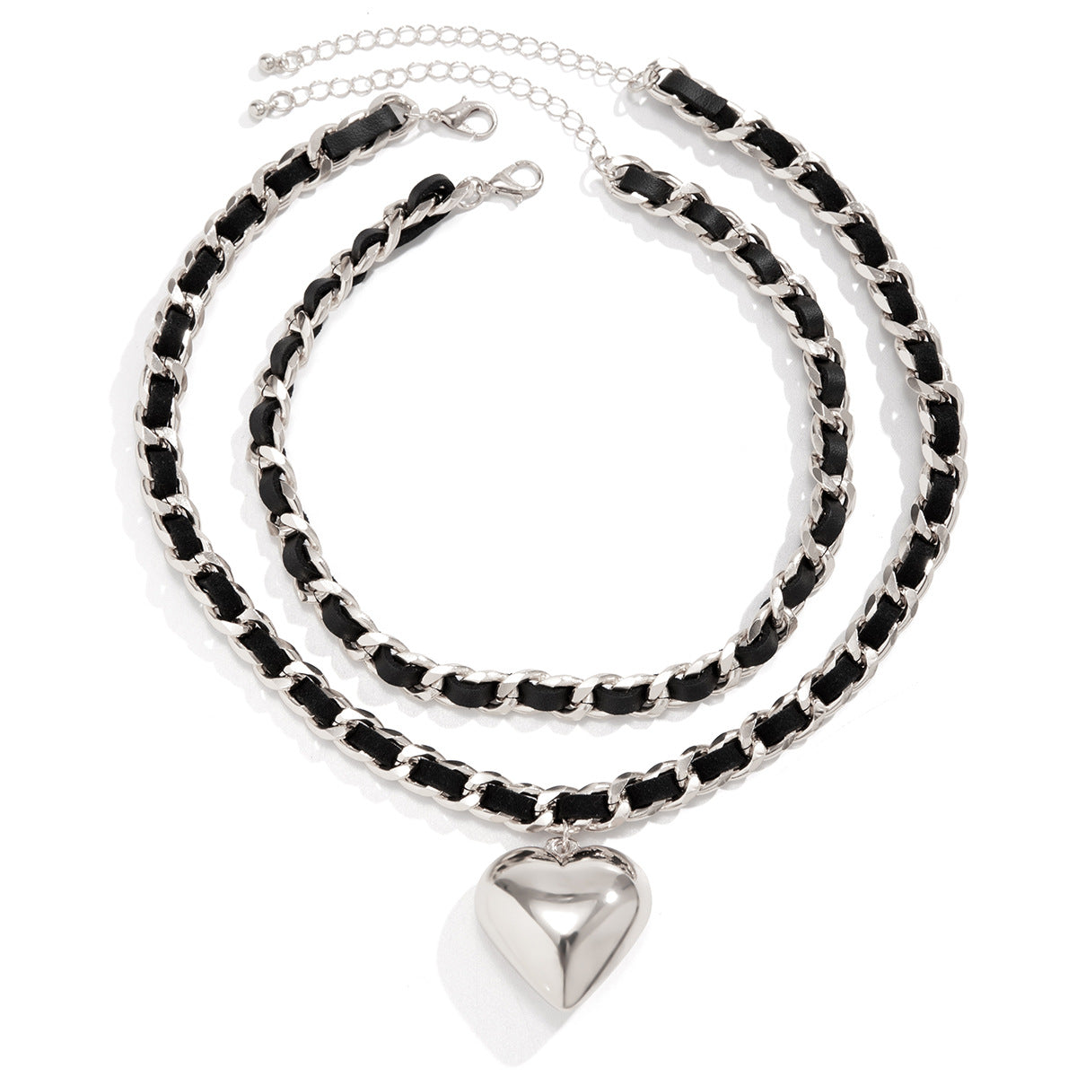 Grand Collier Double Couches Coeur pour Femme Style Punk Urbain Bijoux Tendance
