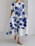 Robe Mode Courte Ample à Col Rond et Imprimé Fantaisie