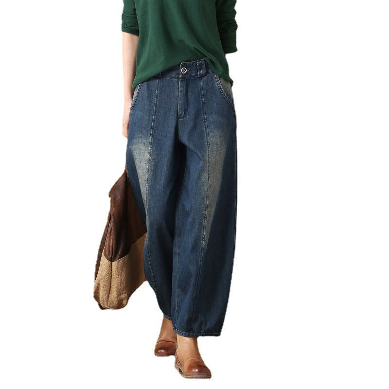 Jeans lanternes pour femme, jambe large rétro décontractée