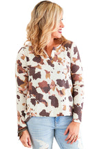 Chemisier décontracté ample rembourré à manches longues pour femme avec motif vache
