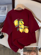 T-shirts à motif citron créatifs Femme décontracté doux hauts mode