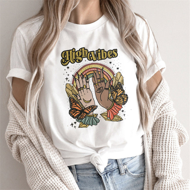 T-shirts pour femmes à imprimé Tarot de la Mode, hauts à motifs de dessins animés